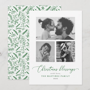 Tarjeta de Navidad Bendiciones Verde Letra Múltipl