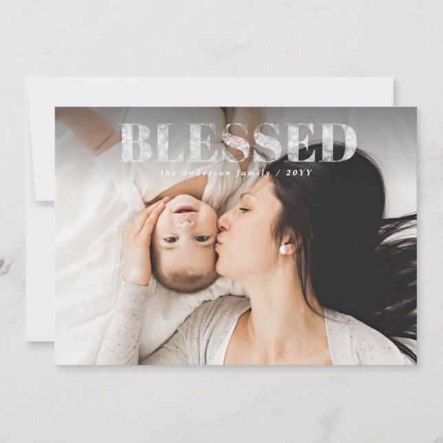 Tarjeta de Navidad bendita elegante con una foto (Anverso)