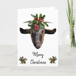 Tarjeta de Navidad - Billy el Cabrito con Acebo 