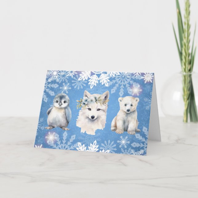 Tarjeta de Navidad Blanca Ártica Plegada (Anverso)
