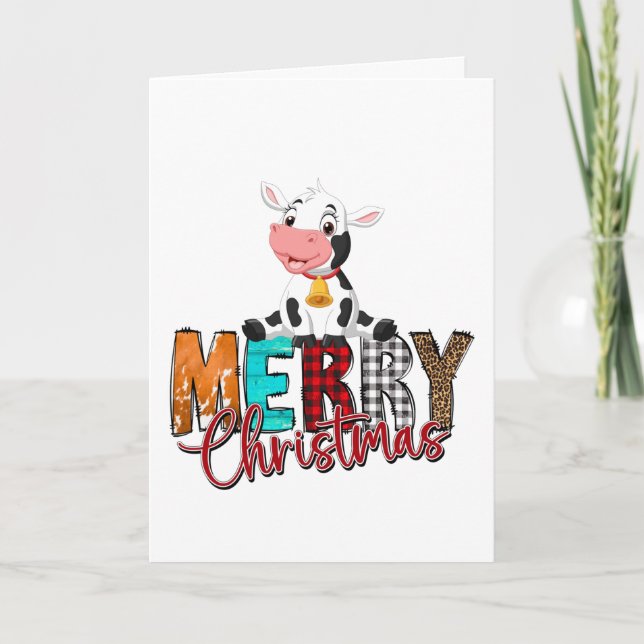 Tarjeta de Navidad Blanca con Ternero Adorable (Anverso)