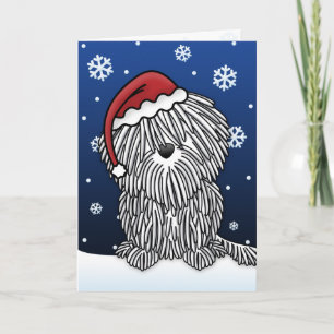 Tarjeta de Navidad blanca de Kawaii Puli