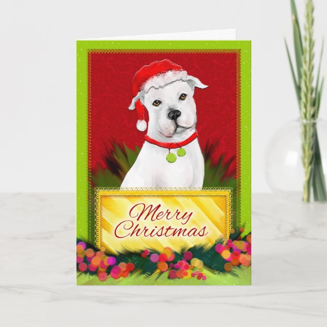 Tarjeta de Navidad blanca de Pitbull de las (Anverso)