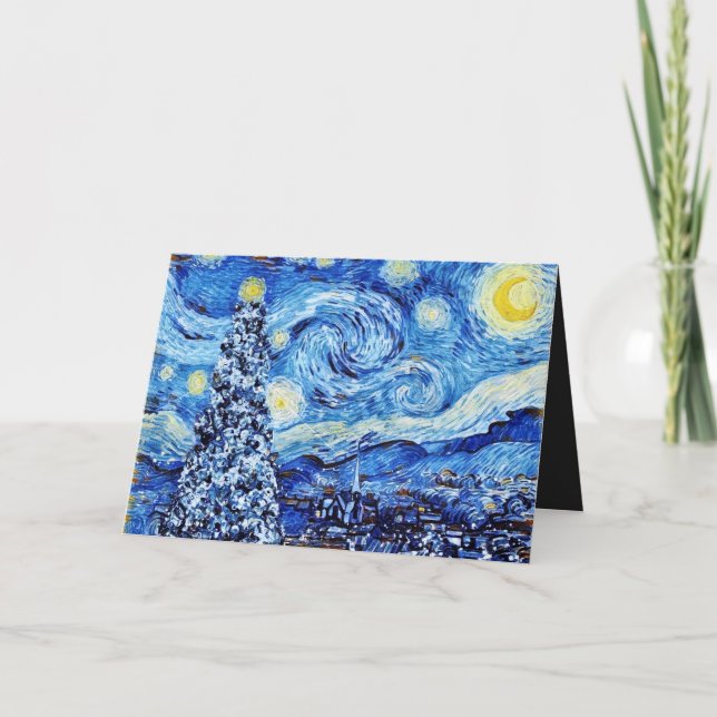 Tarjeta de Navidad Blanca - Van Gogh - La Noche Es (Anverso)
