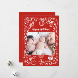 Tarjeta de Navidad blanca y roja caprichosa