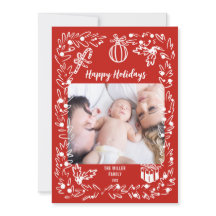 Tarjeta de Navidad blanca y roja caprichosa