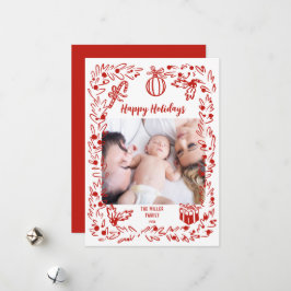 Tarjeta de Navidad blanca y roja con foto capricho
