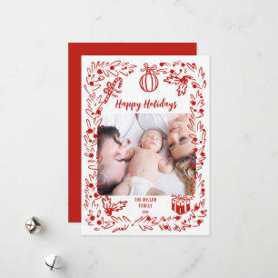 Tarjeta de Navidad blanca y roja con foto capricho