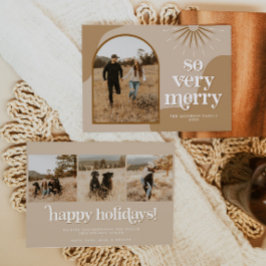 Tarjeta de Navidad Boho con Foto Arqueada Retro TR