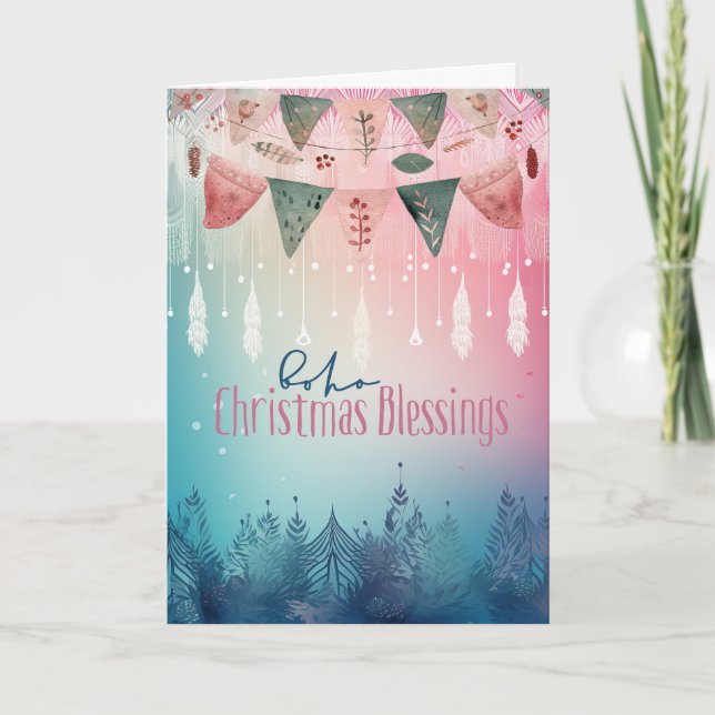 Tarjeta de Navidad boho de bendición sin foto (Anverso)