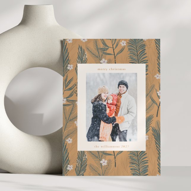 Tarjeta de Navidad Boho Tan Verde Dos Fotos Vertic (Subido por el creador)