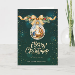 Tarjeta de Navidad Bola de Natividad Vintage Verde