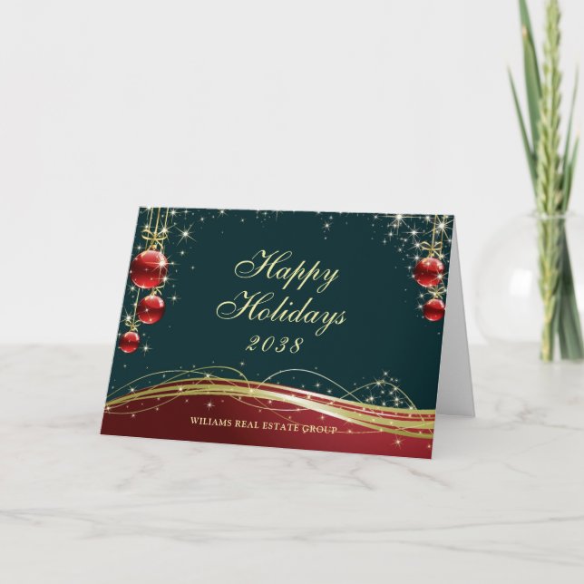 Tarjeta de Navidad Bola de Navidad Rojo Azul Dorad (Anverso)