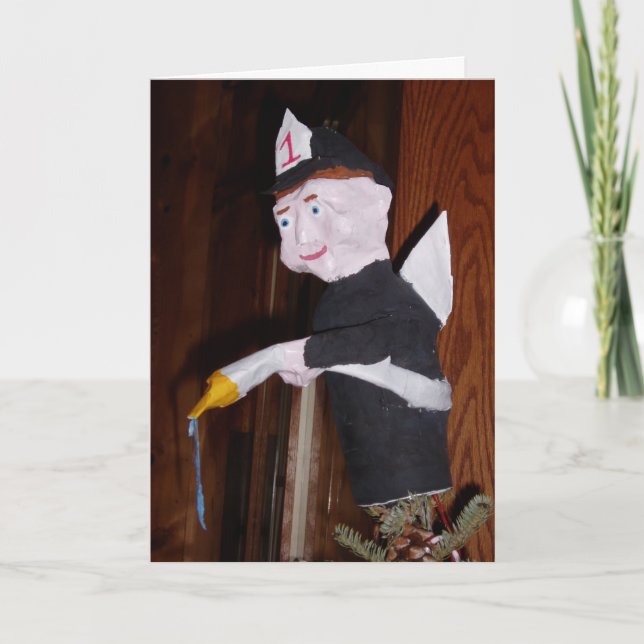 Tarjeta de Navidad "Bombero Ángel Remate del Árbol (Anverso)