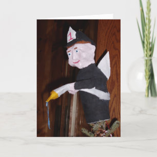 Tarjeta de Navidad "Bombero Ángel Remate del Árbol