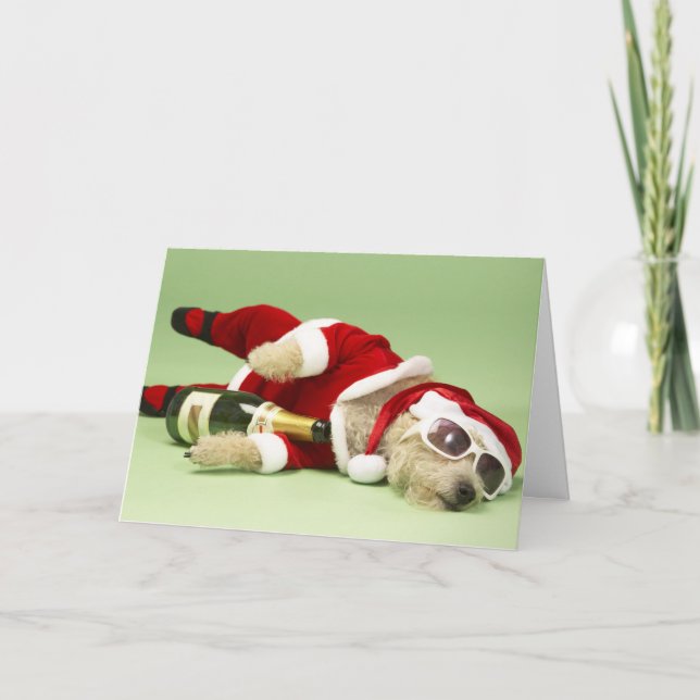 Tarjeta de Navidad borracha del perro (Anverso)