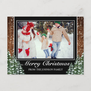 Tarjeta de Navidad Bosque Nevado y Madera Foto Nav