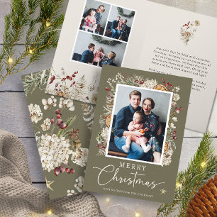 Tarjeta de Navidad Botánica Boho Verde