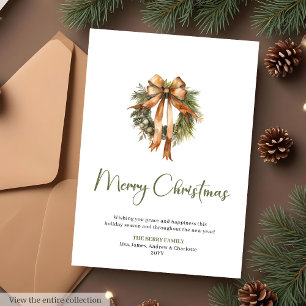 Tarjeta de Navidad Botánica Corona de Pino Rústica