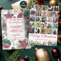 Tarjeta de Navidad Botánica de Fotos Múltiples Roj