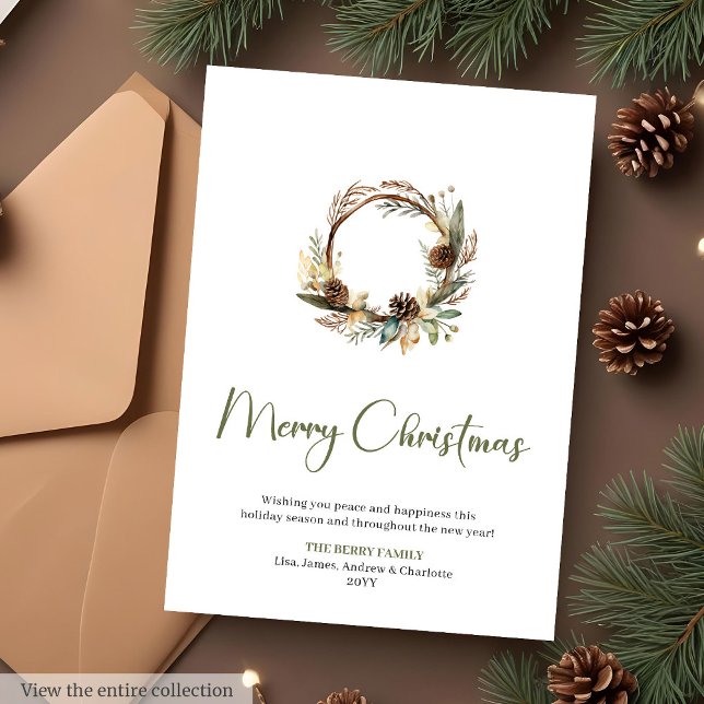 Tarjeta de Navidad Botánica Minimalista Personaliz (Minimalist Botanical Custom Christmas Greeting Card

)