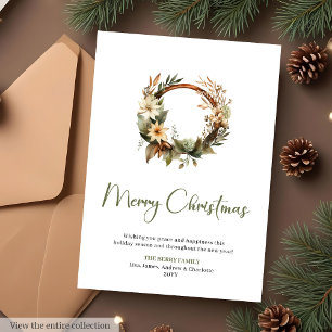 Tarjeta de Navidad Botánica Minimalista Personaliz