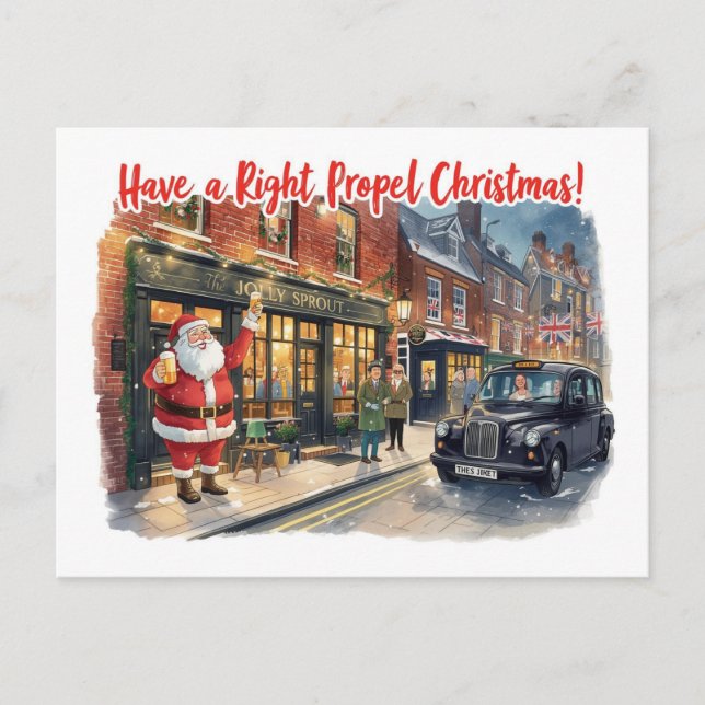 Tarjeta de Navidad británica con Papá Noel en el p (Anverso)