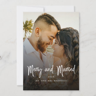 Tarjeta de Navidad Brush Script para parejas felic