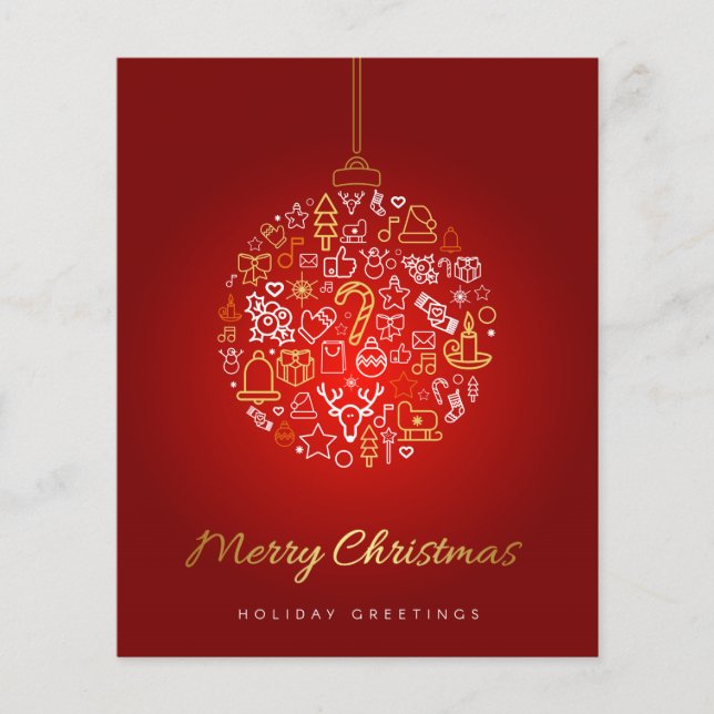 Tarjeta de Navidad Budget Elegant Gold & Red Merry (Anverso)