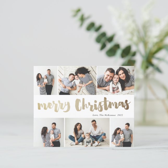 Tarjeta de Navidad Budget Gold Merry Christmas con (Anverso de pie)