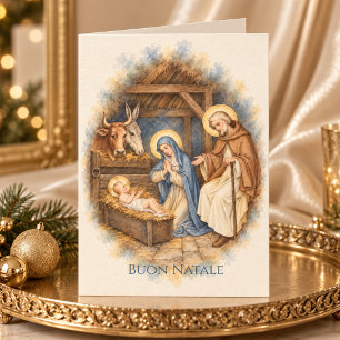 Tarjeta de Navidad Buon Natale Natividad y Fl Vi