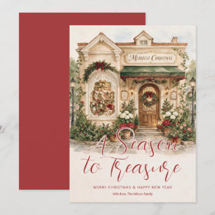 Tarjeta de Navidad Burgundy de Fachada de Tienda V