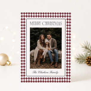 Tarjeta de Navidad Burgundy Harlequin One Photo