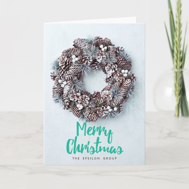 Tarjeta de Navidad Business Corporate Wreath Merry (Anverso)