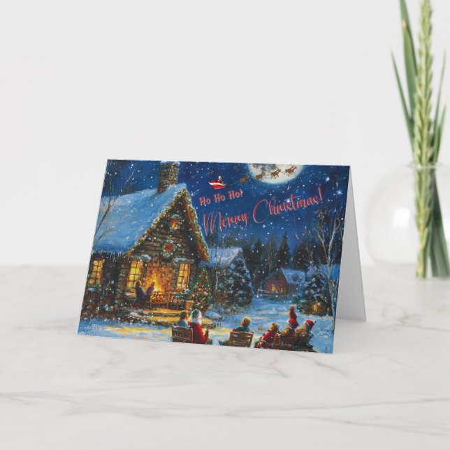 Tarjeta de navidad - Cabina de invierno acogedora (Anverso)