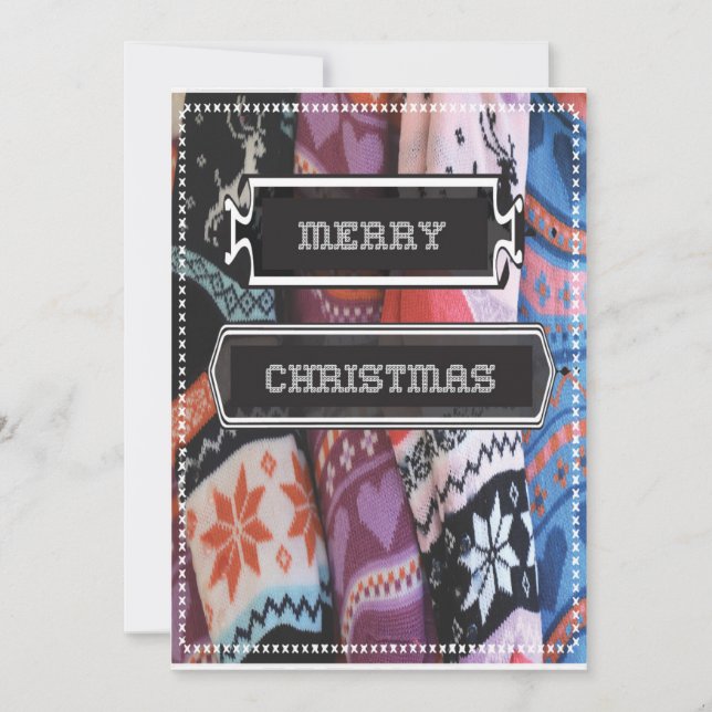 Tarjeta de Navidad Calcetín de fiesta Jersey Cosid (Anverso)