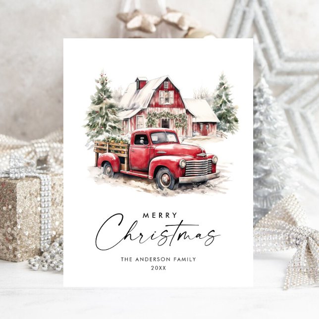 Tarjeta de Navidad Camioneta Roja Retro Granja Fel (Subido por el creador)