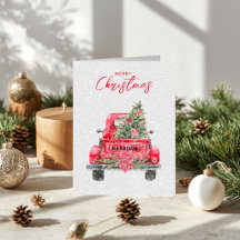 Tarjeta de Navidad Camioneta Roja Rústica de Navid