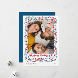 Tarjeta de Navidad caprichosa azul roja con corona