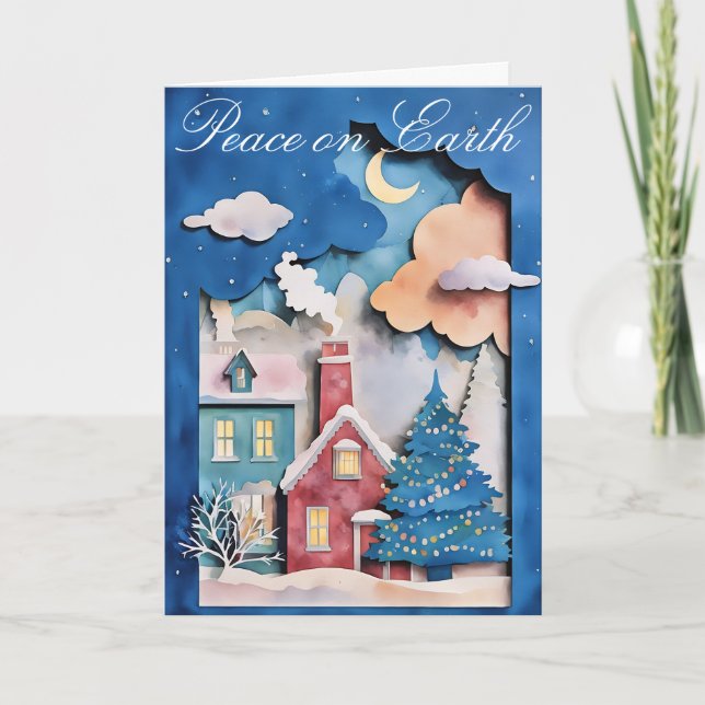 Tarjeta de Navidad caprichosa con diseño de papel  (Anverso)