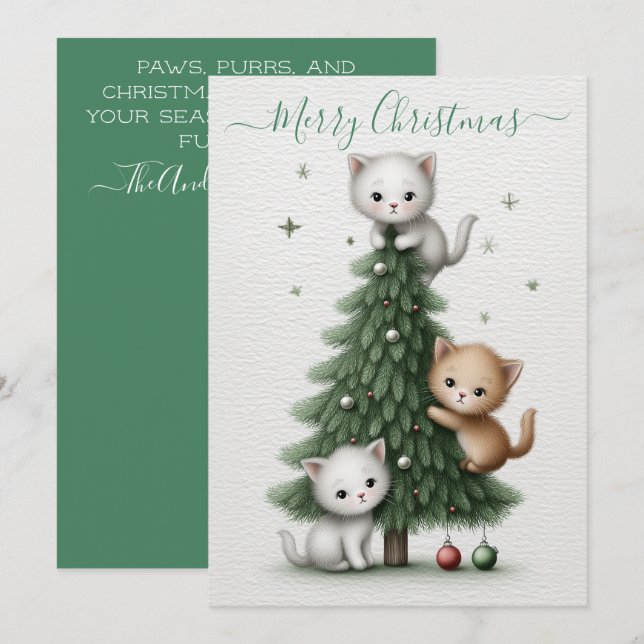 Tarjeta de Navidad Caprichosa con Gatitos de Dibuj (Anverso / Reverso)