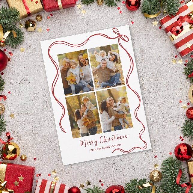 Tarjeta de Navidad caprichosa con lazo rojo (Subido por el creador)