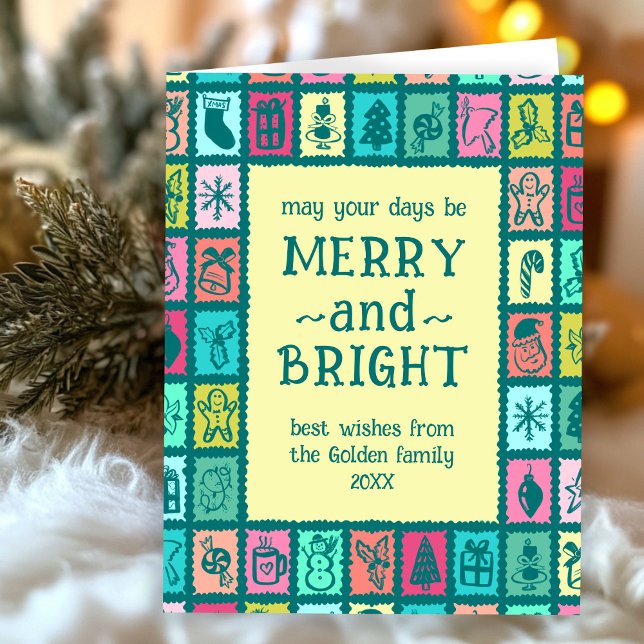 Tarjeta de Navidad Caprichosa con Mensaje Personal (Whimsical Christmas Grid Cute Custom Message Folded Holiday Card
)