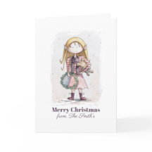 Tarjeta de Navidad caprichosa de duende de acuarel