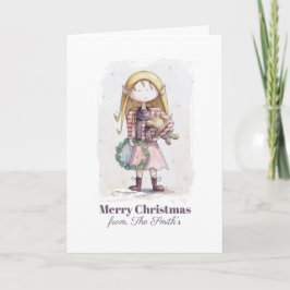 Tarjeta de Navidad caprichosa de duende de acuarel