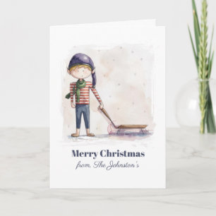 Tarjeta de Navidad caprichosa de duende de acuarel