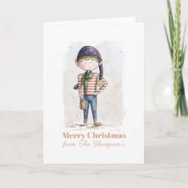 Tarjeta de Navidad caprichosa de duende de acuarel