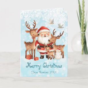 Tarjeta de Navidad caprichosa de Papá Noel y renos