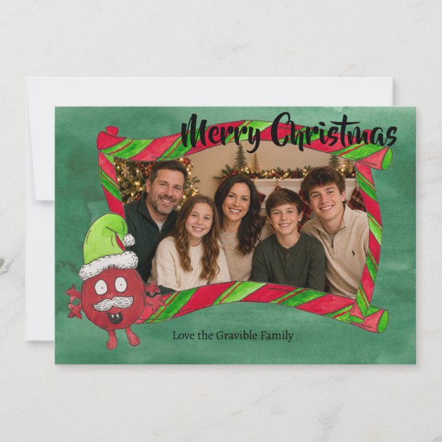 Tarjeta de Navidad caprichosa de Santa Monstruo (Anverso)