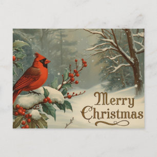Tarjeta de Navidad Cardenal Rojo y Bayas de Invier